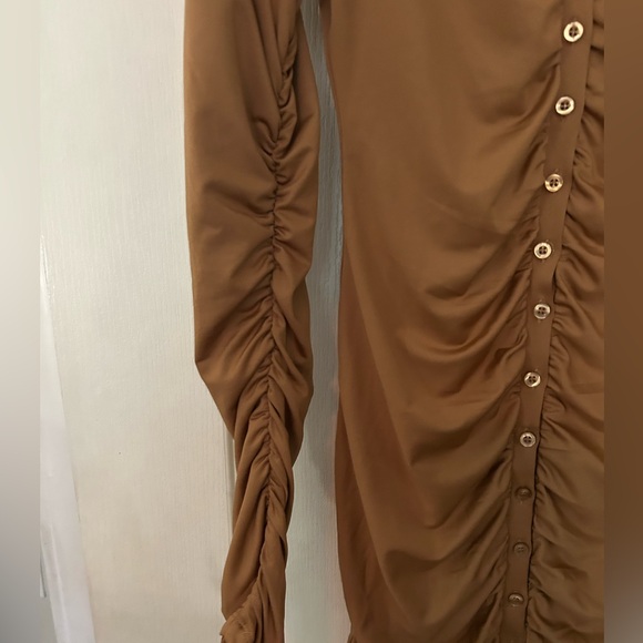 Leau Ruched Brown Mini Dress - Picture 4 of 9